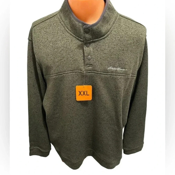 NWT Eddie Bauer Radiator Fleece Snap Front Pull over Men's Heather Green Sz XXL - Picture 3 of 14